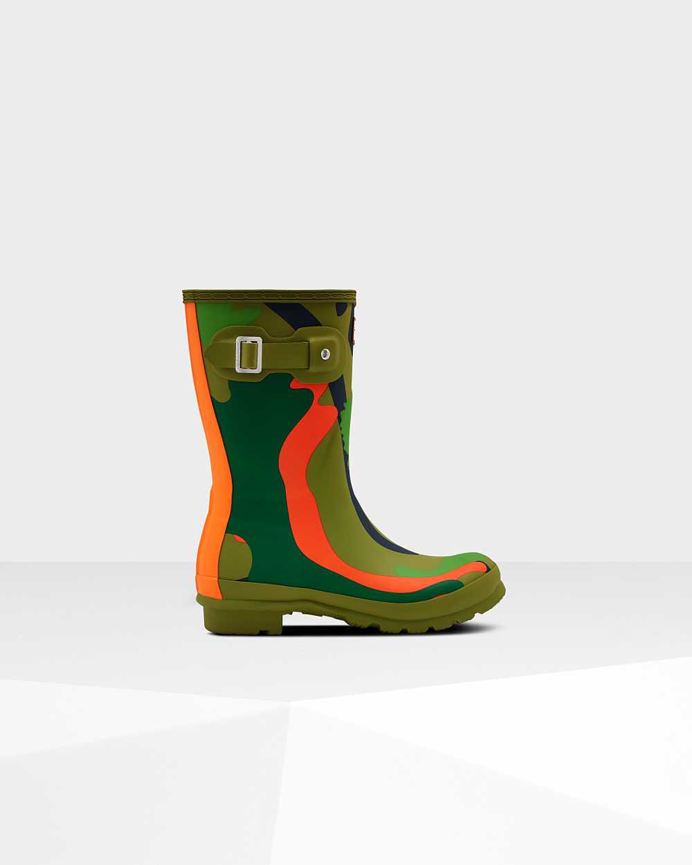 Womens Hunter Original Rockpool Camo Short Mid-Calf Rain Boots Green Camo | TFMQXG-049